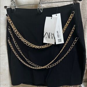 ZARA Black Mini Skirt with Gold Chain Trim